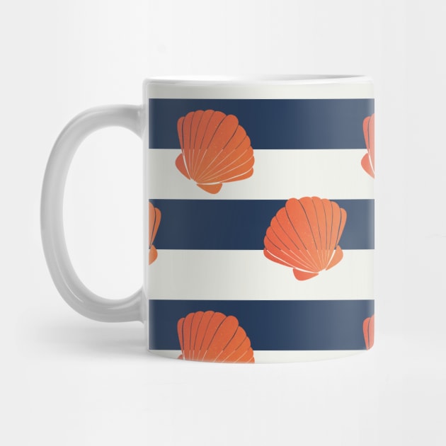 Orange clams and navy stripes pattern by Home Cyn Home 